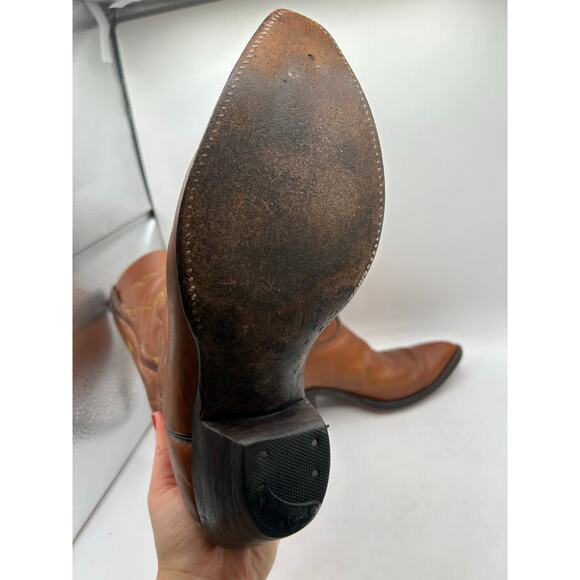 Made in USA Tony Lama Boots #5055 Mens 8 Riding Leather Western Cowboy Boots Tan